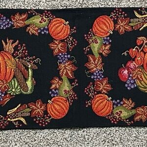 Vintage Autumn Harvest Embroidered Table Runner. 12” x 68”